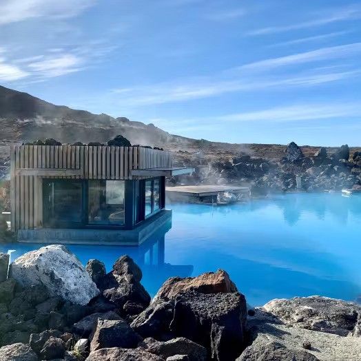 Swim up bar in blue water at Mývatn Nature Baths